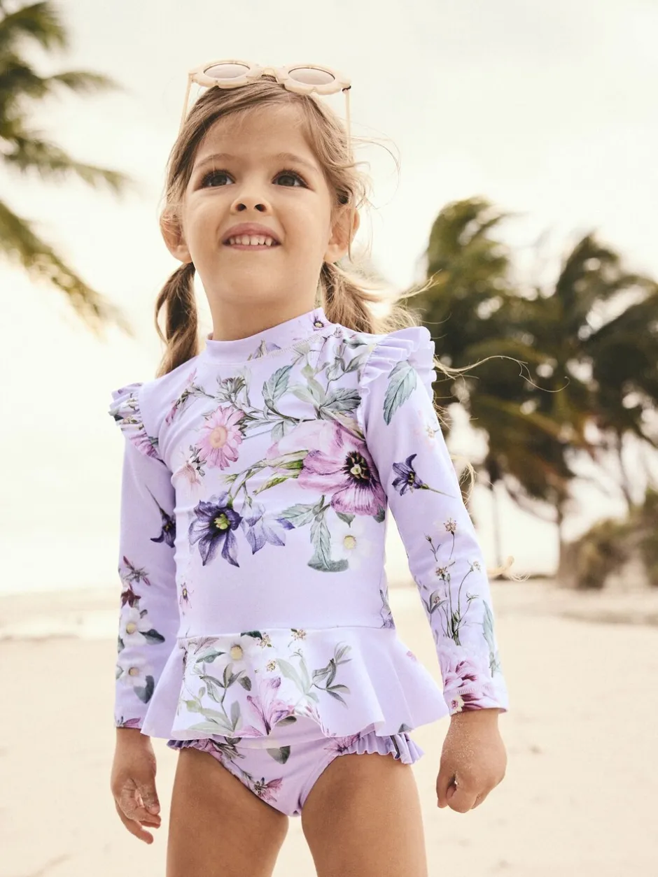 Badkleding|Badkleding|Next - Zonbeschermende zwemset (3 mnd-7 jr) Lila-paars gebloemd