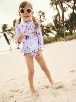 Badkleding|Badkleding|Next - Zonbeschermende zwemset (3 mnd-7 jr) Lila-paars gebloemd