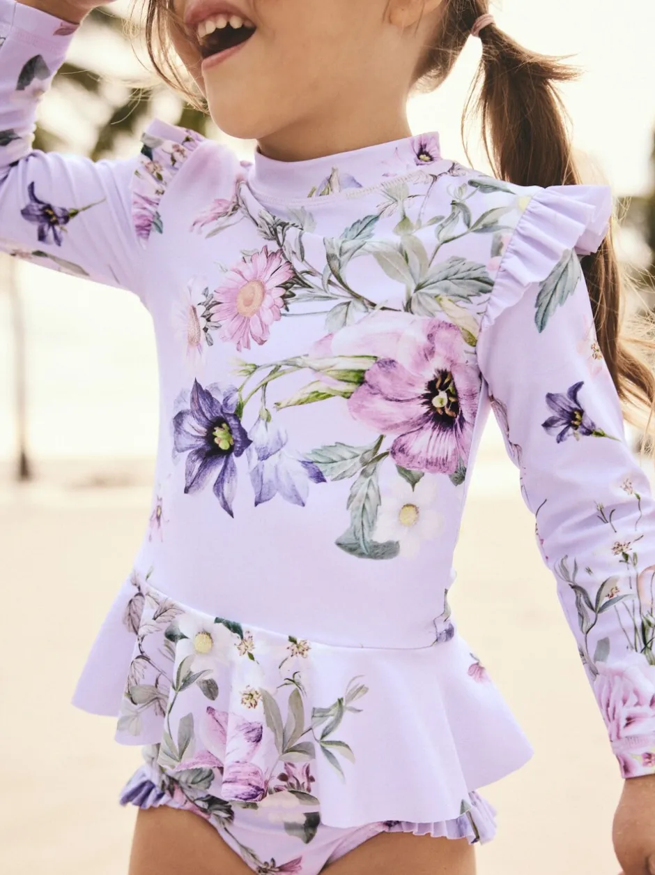Badkleding|Badkleding|Next - Zonbeschermende zwemset (3 mnd-7 jr) Lila-paars gebloemd