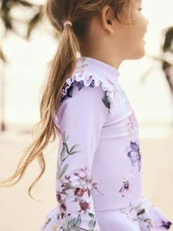Badkleding|Badkleding|Next - Zonbeschermende zwemset (3 mnd-7 jr) Lila-paars gebloemd