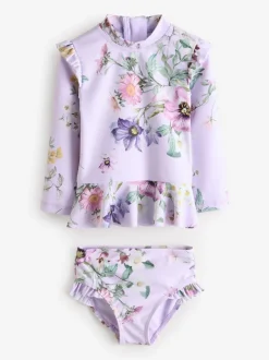 Badkleding|Badkleding|Next - Zonbeschermende zwemset (3 mnd-7 jr) Lila-paars gebloemd