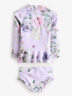 Badkleding|Badkleding|Next - Zonbeschermende zwemset (3 mnd-7 jr) Lila-paars gebloemd