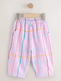 Broeken En Leggings|Next Lilapaars geruit - Broek met structuur en wijde kortere pijpen (3mnd -7jr)