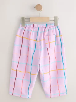 Broeken En Leggings|Next Lilapaars geruit - Broek met structuur en wijde kortere pijpen (3mnd -7jr)