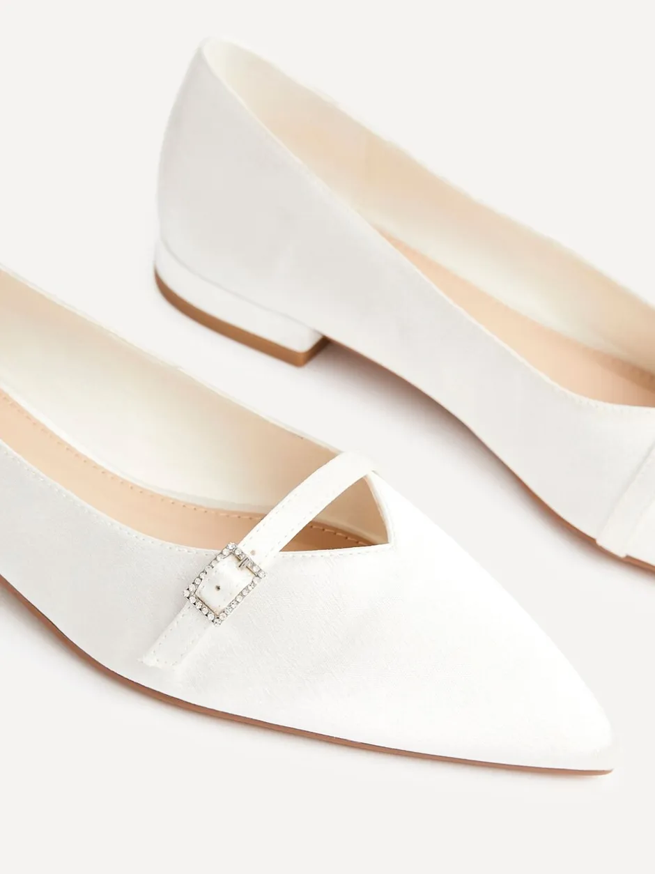 Lage Schoenen|Linzi Bridal Engaged Pointed Toe Ballet Flats With Buckle Detail