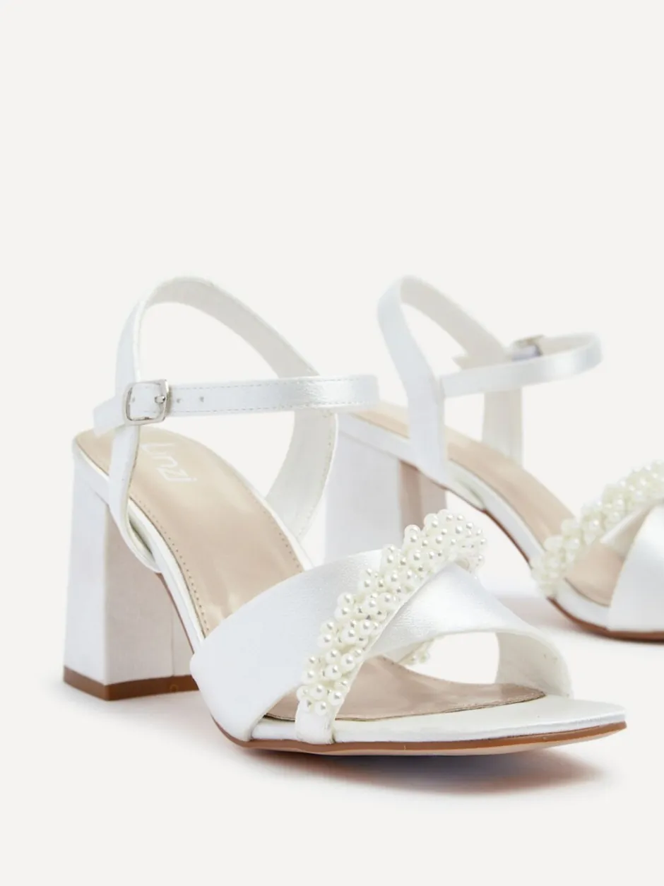 Schoenen Met Hakken|Gelegenheidskleding*Linzi Bridal Iris blokhak met parel versierde teenriem