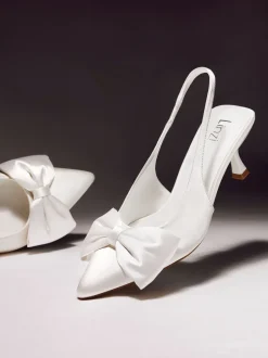 Schoenen Met Hakken|Linzi Bridal Merlot Satin Slingback Court Heels With Bow Detail