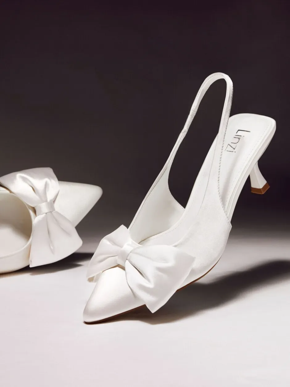Schoenen Met Hakken|Linzi Bridal Merlot Satin Slingback Court Heels With Bow Detail