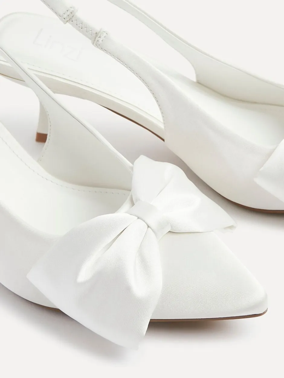 Schoenen Met Hakken|Linzi Bridal Merlot Satin Slingback Court Heels With Bow Detail