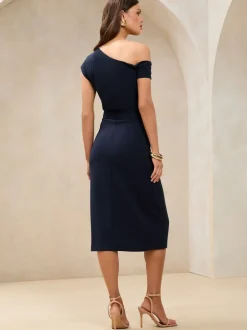 Gelegenheidskleding|Jurken*Lipsy - Midi-jurk met blote schouders en gerimpelde taille