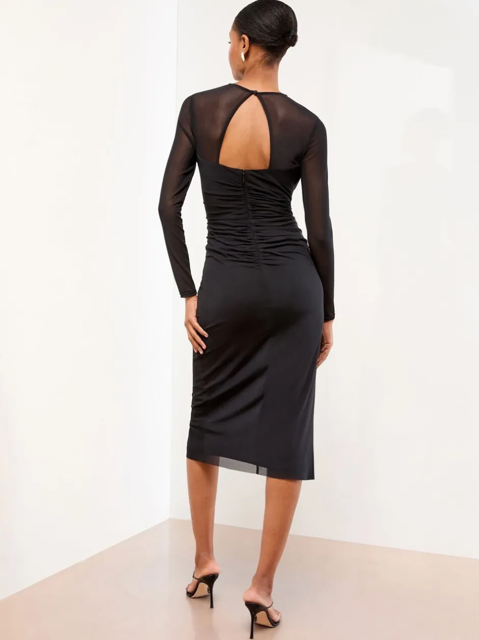 Gelegenheidskleding|Lipsy bodycon midi-jurk van mesh met lange mouwen en versierde rand