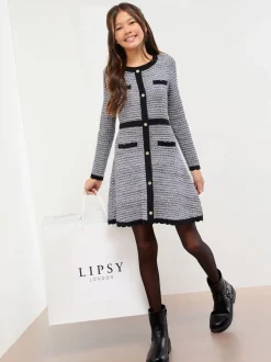 Gebreide Kleding|Lipsy Bouclé gebreide jurk met knopen (5-16jr)