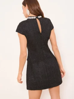 Gelegenheidskleding|Jurken*Lipsy Boucle Pearl Trim High Neck Mini Dress