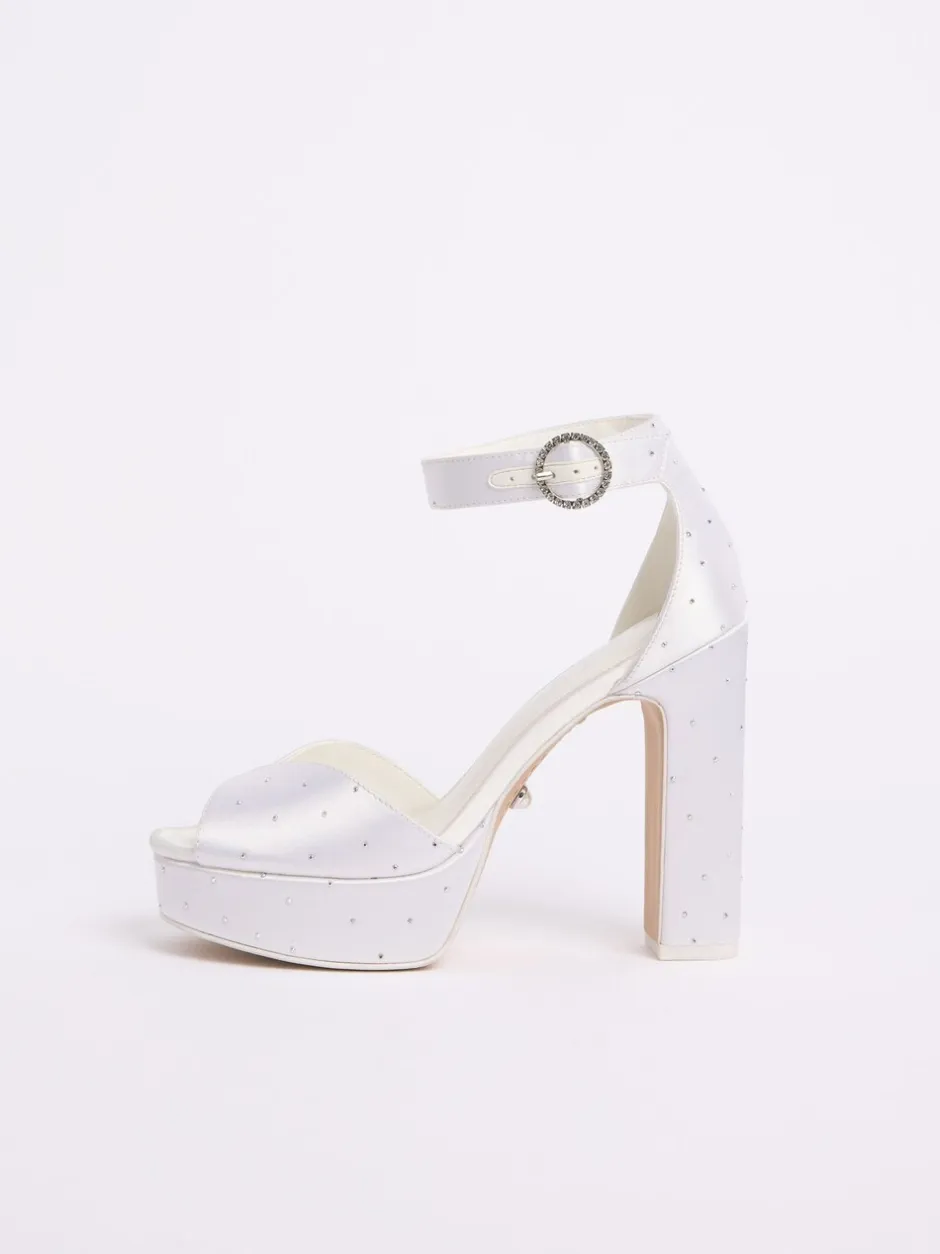 Schoenen Met Hakken|Lipsy Bridal Satin Embellished Diamante Mid Block Heeled Sandals
