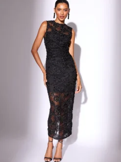 Gelegenheidskleding|Lipsy 3d Floral Mesh Midaxi Bodycon Dress
