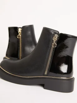 Boots|Lipsy Faux Leather Patent Contrast Zip Ankle Boots