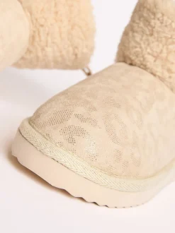 Pantoffels*Lipsy Faux Shearling Lined Print Pull On Slipper Ankle Boots