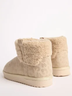 Pantoffels*Lipsy Faux Shearling Lined Print Pull On Slipper Ankle Boots