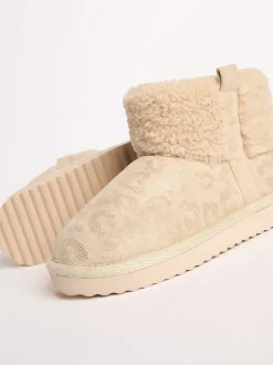 Pantoffels*Lipsy Faux Shearling Lined Print Pull On Slipper Ankle Boots