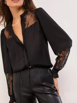 Blouses En Overhemden|Tops En T-Shirts*Lipsy Lace Detail Grandad Shirt