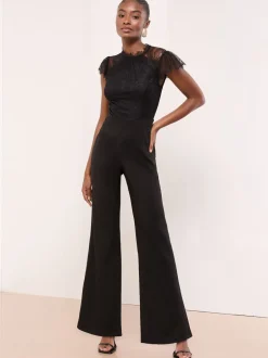 Jumpsuits En Playsuits|Gelegenheidskleding|Lipsy Lace High Neck Short Sleeve Jumpsuit