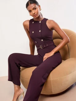 Jumpsuits En Playsuits|Lipsy militaire knoop mouwloze jumpsuit met ceintuur