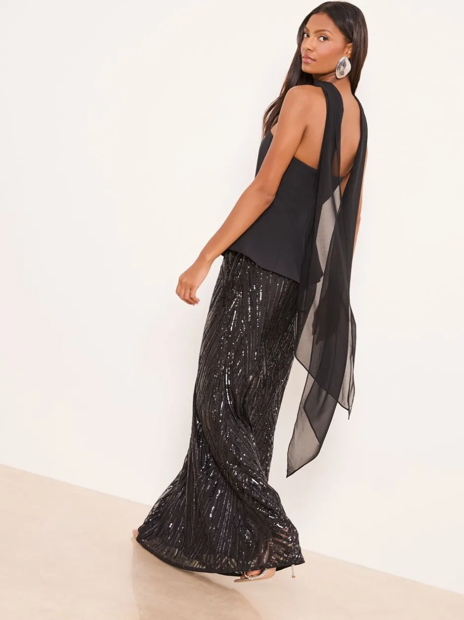Gelegenheidskleding|Jurken|Lipsy Premium Bandeau Corset Sequin Combination Maxi Dress