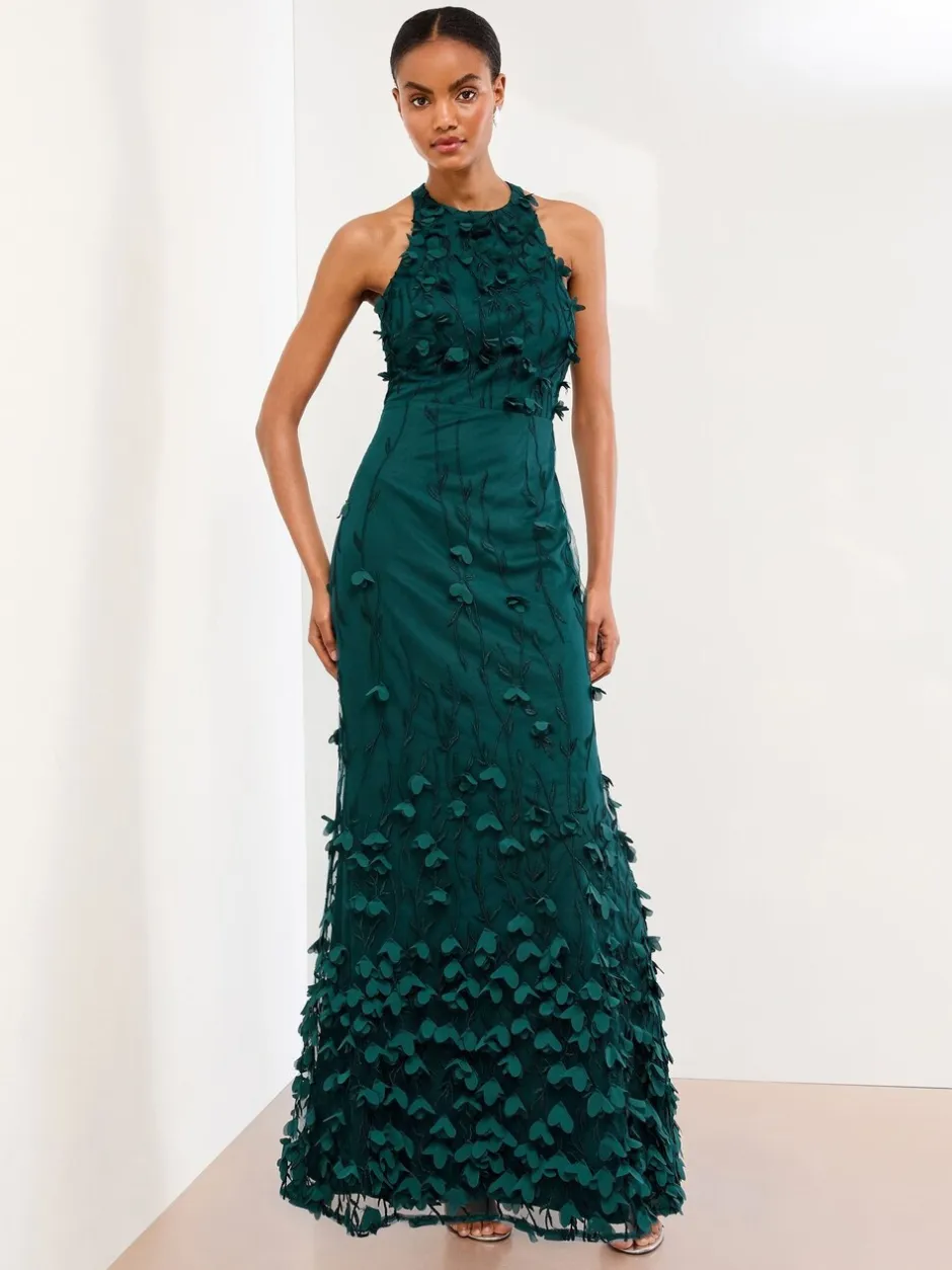 Gelegenheidskleding|Jurken*Lipsy Premium 3D Bloemen Gestructureerde Halter Maxi-jurk