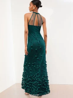 Gelegenheidskleding|Jurken*Lipsy Premium 3D Bloemen Gestructureerde Halter Maxi-jurk