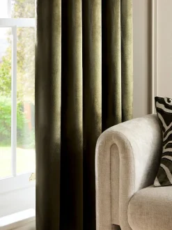 Gordijnen|Gordijnen|Next Liquid Velvet Eyelet Curtains Olijfgroen