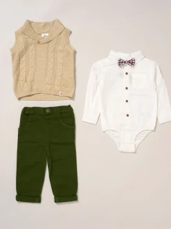 Shirts*Little Gent True Knit Vest, Bodysuit, Trousers and Bow Tie Brown Set