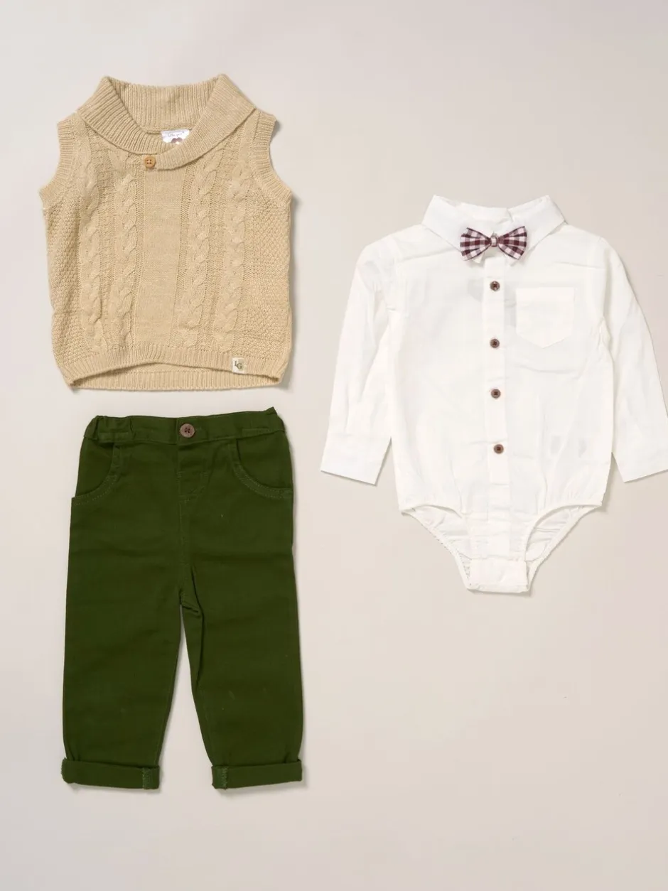 Shirts*Little Gent True Knit Vest, Bodysuit, Trousers and Bow Tie Brown Set