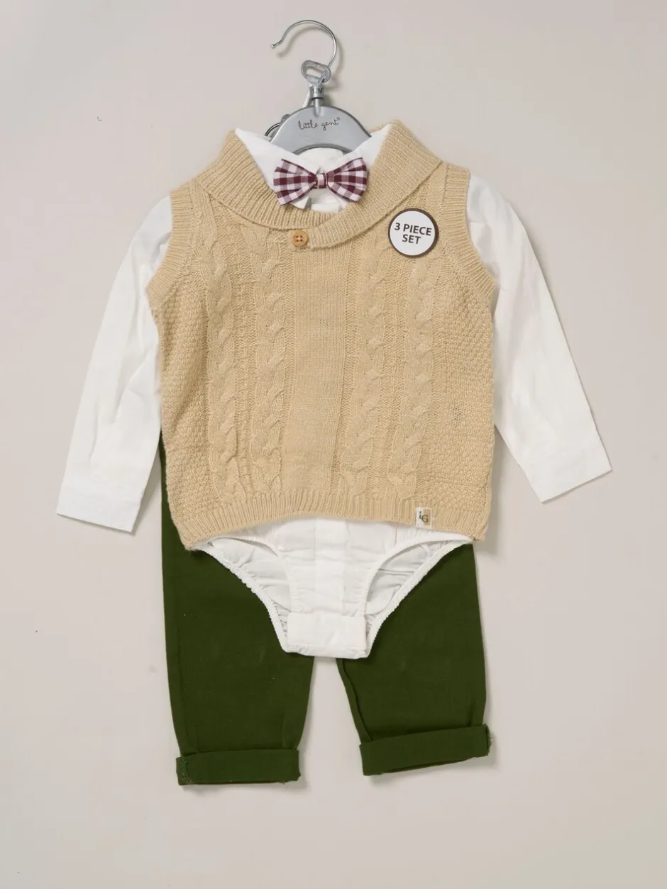 Shirts*Little Gent True Knit Vest, Bodysuit, Trousers and Bow Tie Brown Set