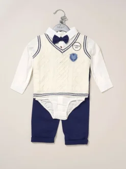 Gelegenheidskleding|Shirts|Little Gent True Knit Vest, Bodysuit, Trousers and Bow Tie White Set