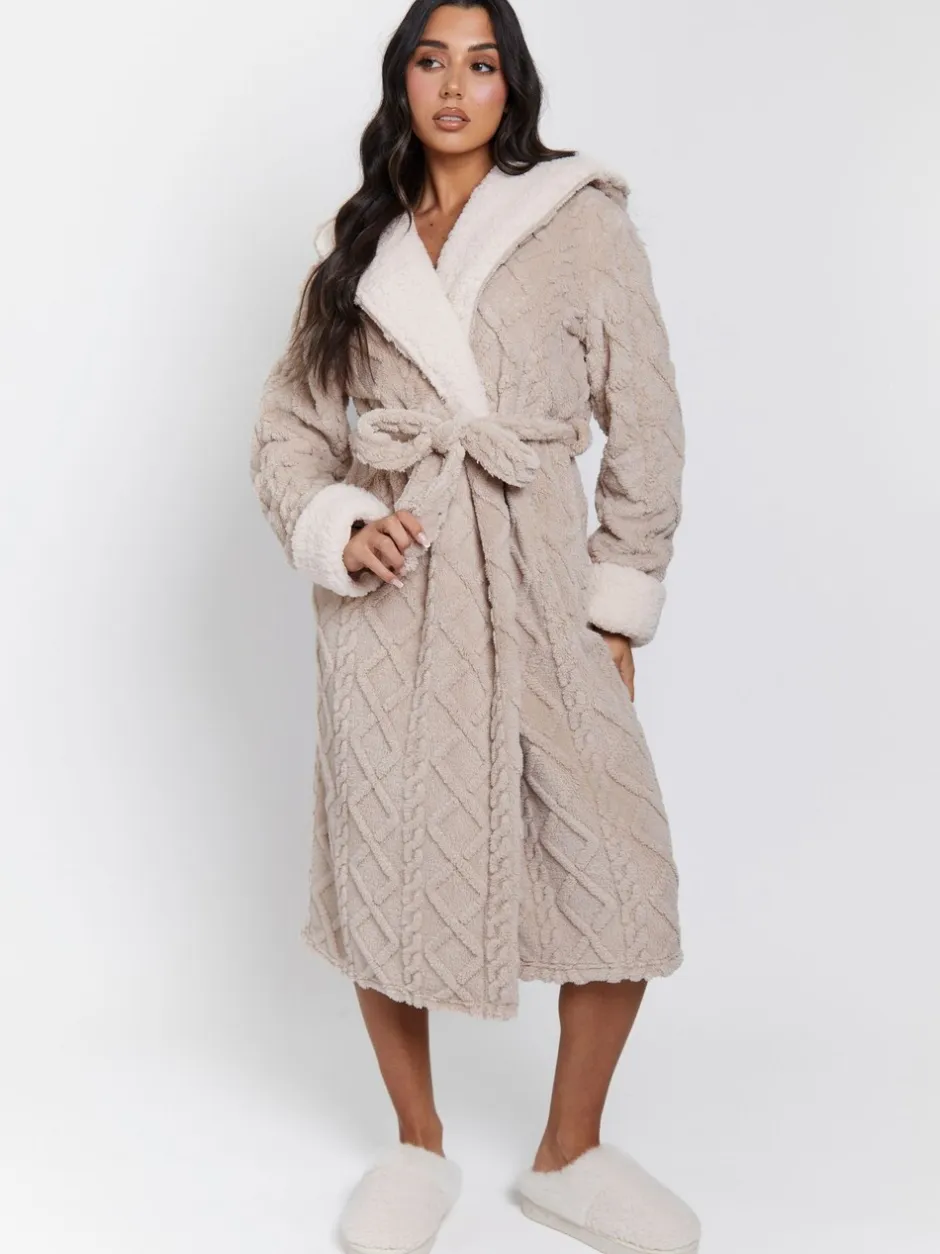 Badjassen*Loungeable Cable Cutwork Hooded Midi Dressing Gown