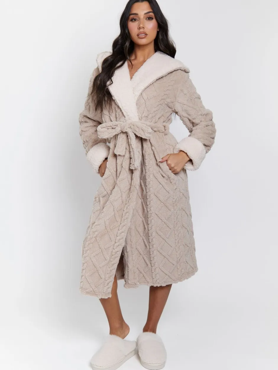 Badjassen*Loungeable Cable Cutwork Hooded Midi Dressing Gown