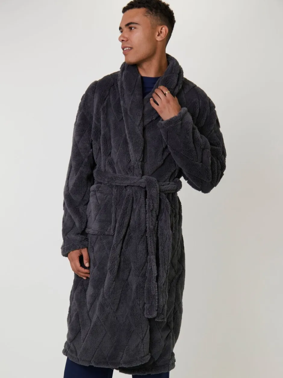 Kamerjassen En Badjassen*Loungeable Diamond Cut Mens Shawl Dressing Gown