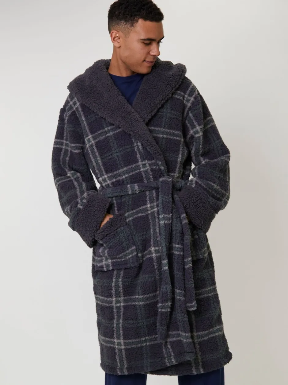 Kamerjassen En Badjassen*Loungeable Sherpa Check Hooded Dressing Gown