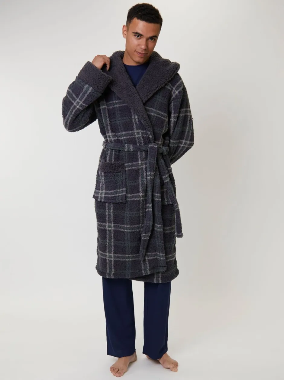 Kamerjassen En Badjassen*Loungeable Sherpa Check Hooded Dressing Gown