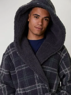 Kamerjassen En Badjassen*Loungeable Sherpa Check Hooded Dressing Gown