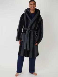Kamerjassen En Badjassen*Loungeable Stripe Sherpa Hooded Dressing Gown