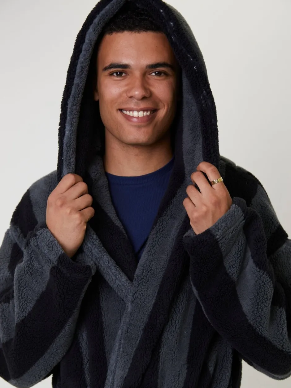 Kamerjassen En Badjassen*Loungeable Stripe Sherpa Hooded Dressing Gown