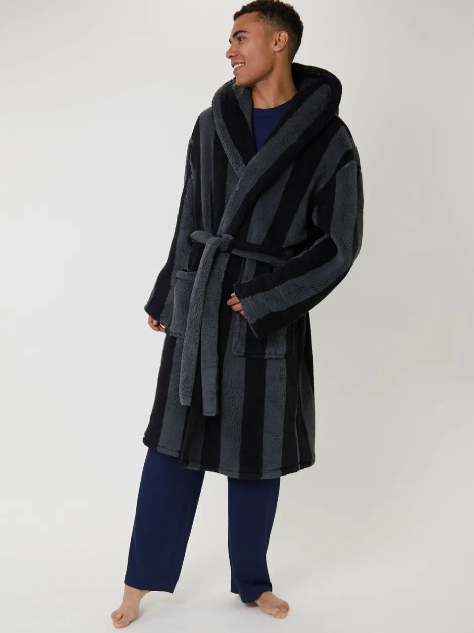 Kamerjassen En Badjassen*Loungeable Stripe Sherpa Hooded Dressing Gown
