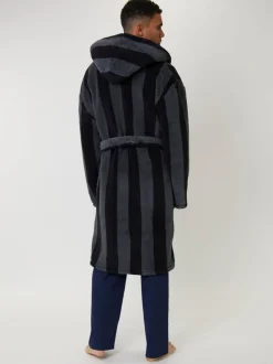 Kamerjassen En Badjassen*Loungeable Stripe Sherpa Hooded Dressing Gown