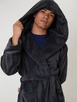 Kamerjassen En Badjassen*Loungeable Textured Hooded Mens Dressing Gown