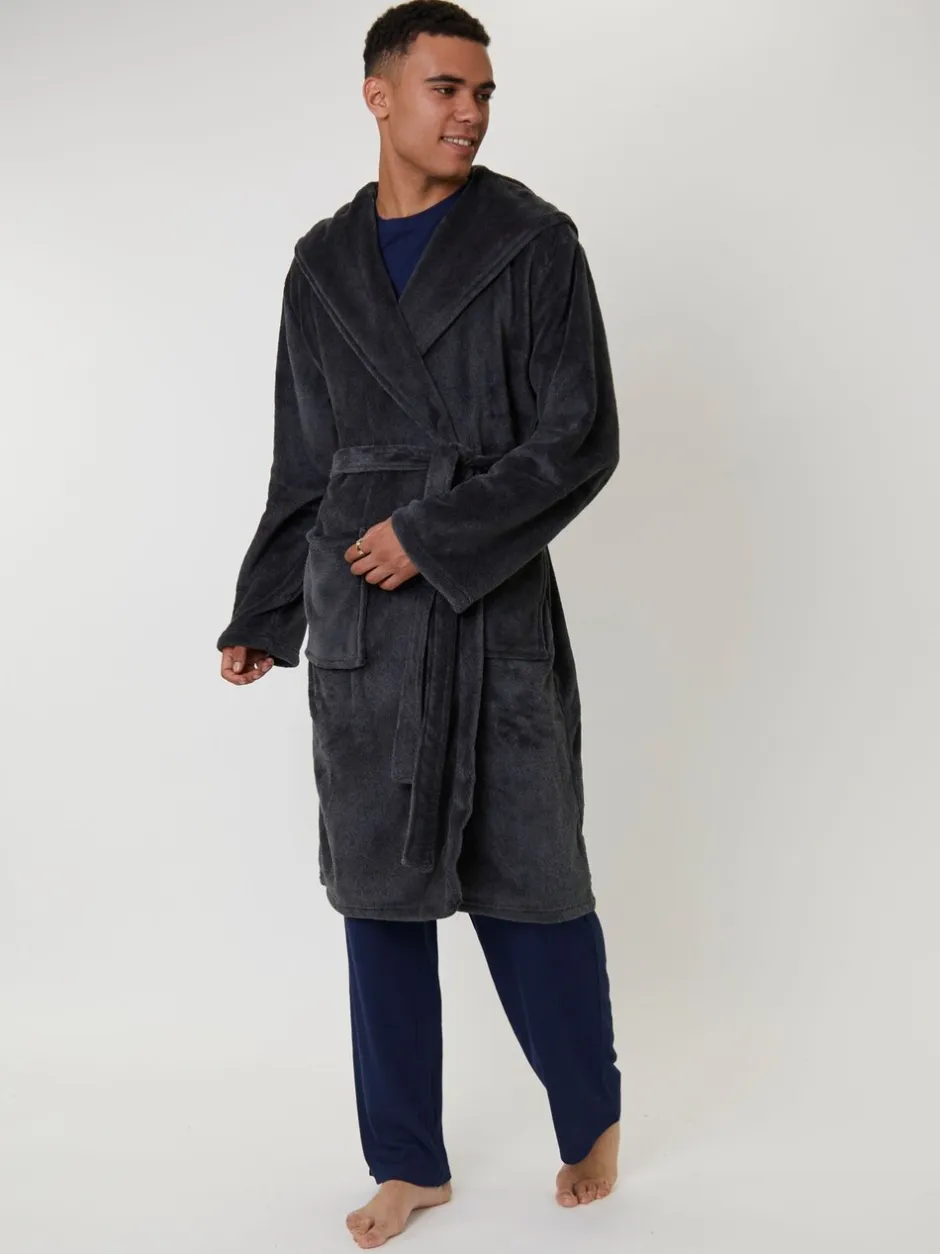 Kamerjassen En Badjassen*Loungeable Textured Hooded Mens Dressing Gown