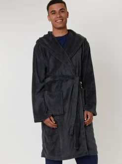 Kamerjassen En Badjassen*Loungeable Textured Hooded Mens Dressing Gown