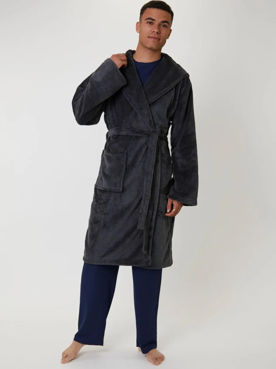 Kamerjassen En Badjassen*Loungeable Textured Hooded Mens Dressing Gown