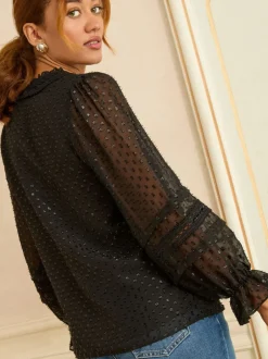 Gelegenheidskleding|Blouses En Overhemden*Love & Roses - Fluwelen blouse met lange mouwen en metallic dobby