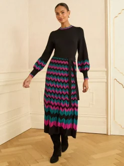 Gebreide Kleding|Jurken*Love & Roses - Geschulpte gebreide midi-jurk